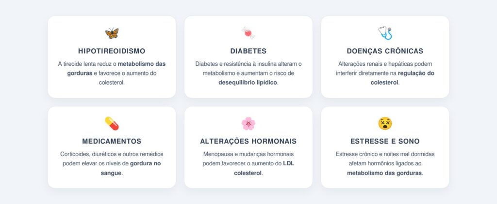 Quais outros fatores elevam o colesterol além da alimentação?