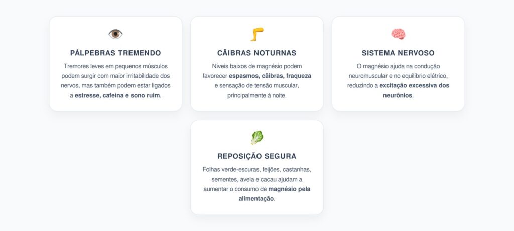Magnésio Baixo: Tremores nas Pálpebras, Cãibras e Sinais Neuromusculares