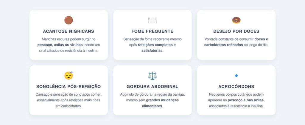 Quais são os seis sinais mais comuns de resistência à insulina?