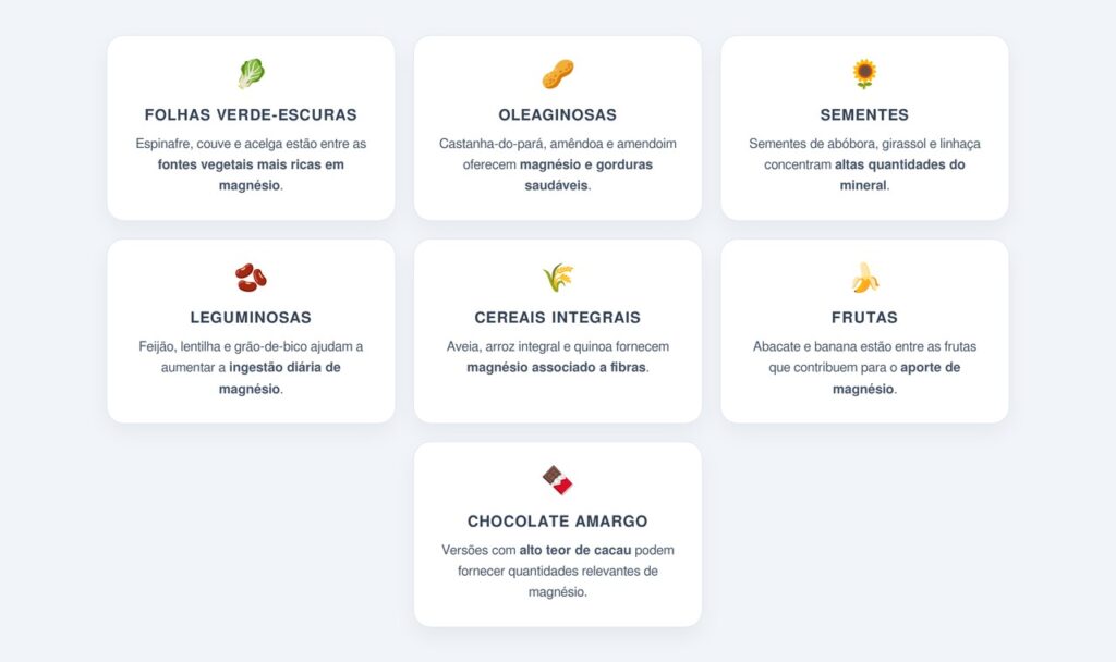 Quais alimentos são fontes de magnésio?