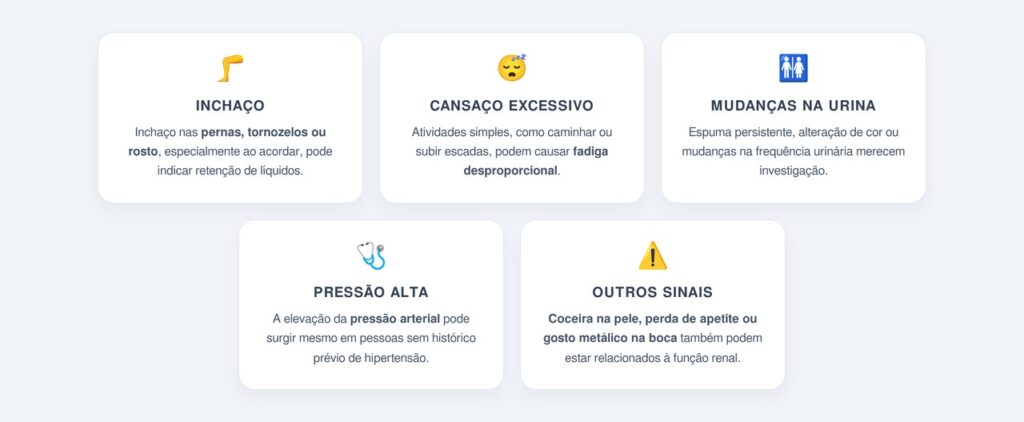 Quais são os cinco sinais mais comuns de alteração renal?