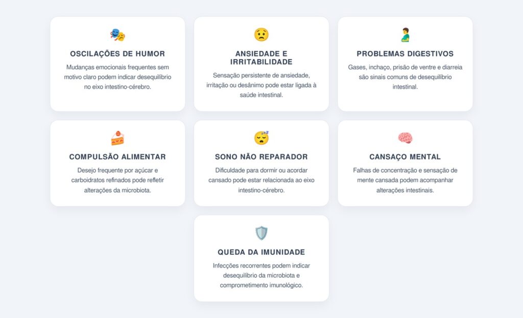 Quais sinais indicam desequilíbrio entre intestino e humor?