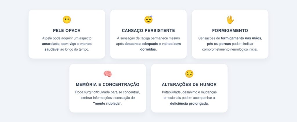Quais são os cinco sinais mais comuns da deficiência?