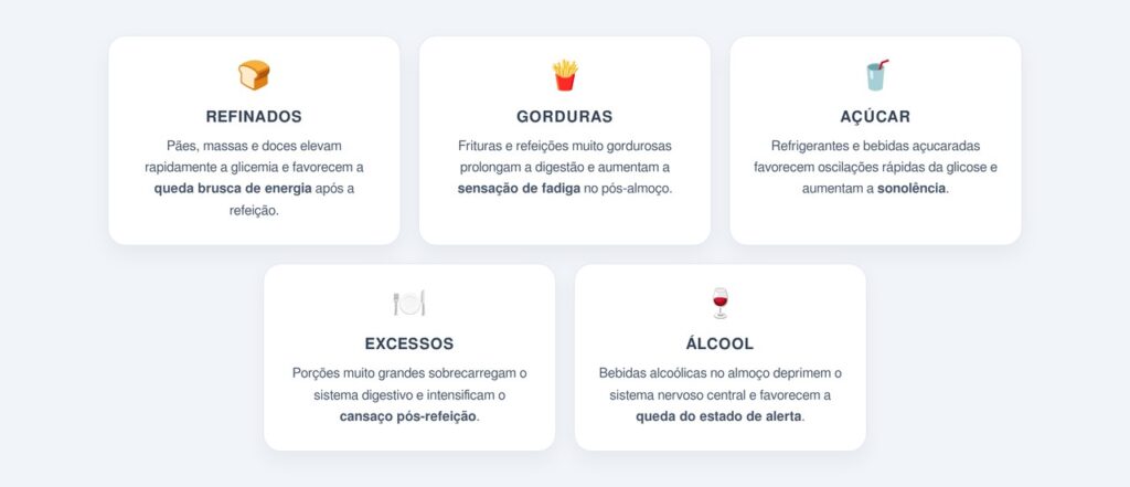 Quais alimentos aumentam o cansaço após a refeição?