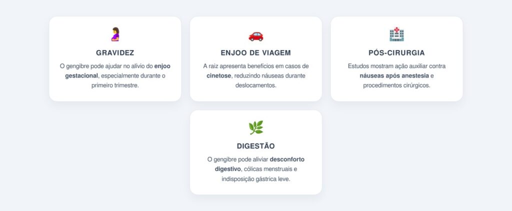 Em quais situações o gengibre apresenta mais benefícios?