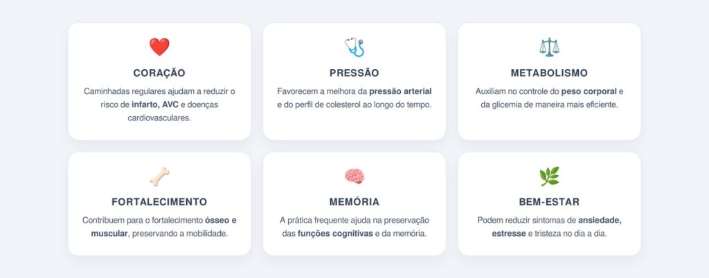 Quais são os principais benefícios das caminhadas longas?