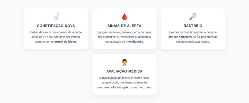 Constipação Nova Após os 50: O Sinal Intestinal que Pede Rastreio