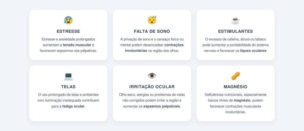Quais são as principais causas dos espasmos no olho?
