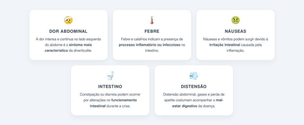 Quais são os principais sintomas da diverticulite?