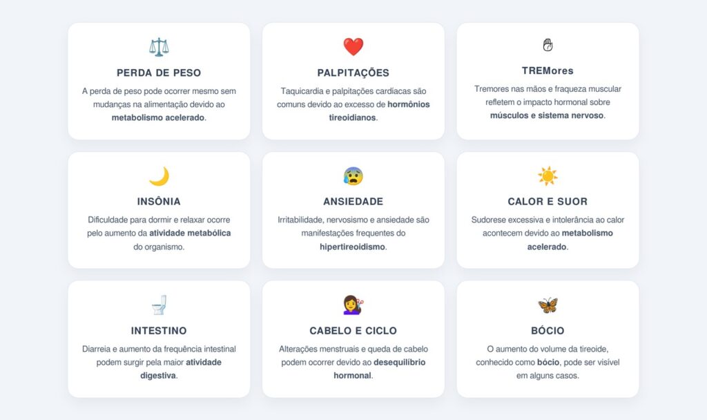 Quais são os principais sintomas do hipertireoidismo?