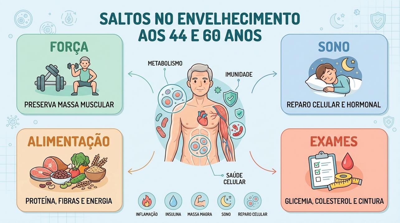 Força, sono, alimentação e exames ajudam nas transições biológicas do envelhecimento.