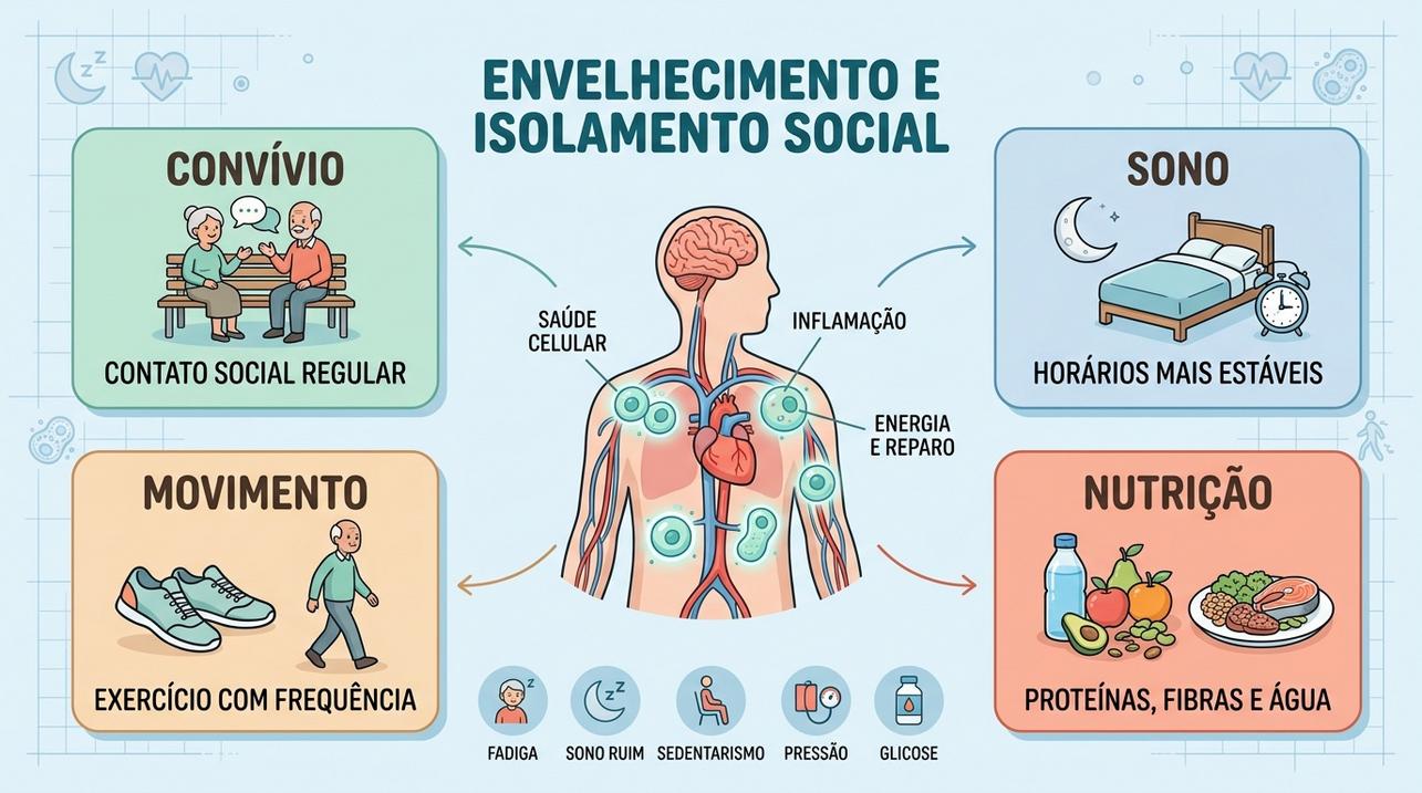 Convívio, sono, movimento e nutrição ajudam a proteger a saúde celular.