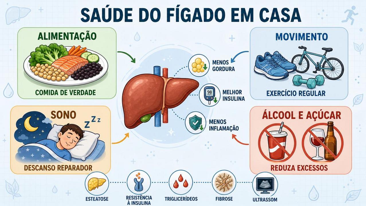 Alimentação, movimento, sono e menos excessos protegem a saúde hepática.