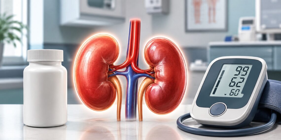 Nova pílula experimental mostra potencial para controlar a pressão alta resistente e proteger os rins.