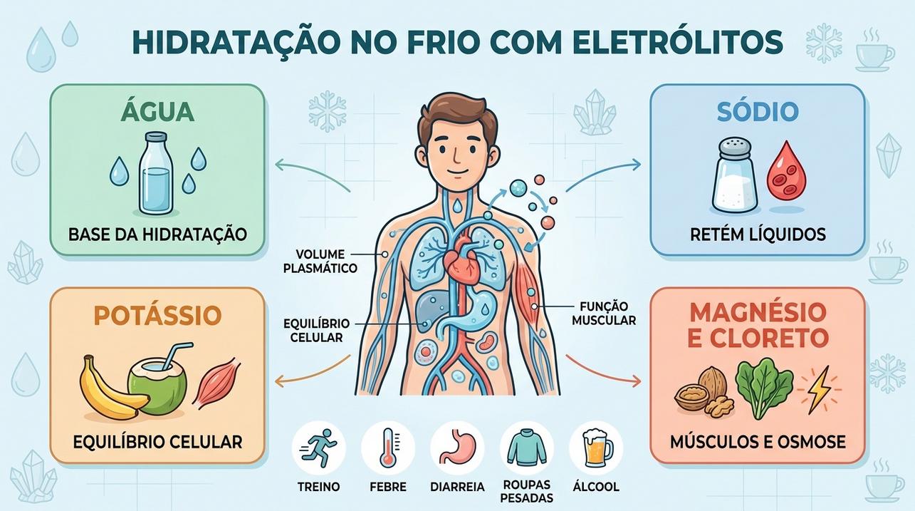 Água, sódio, potássio e magnésio sustentam a hidratação no frio.
