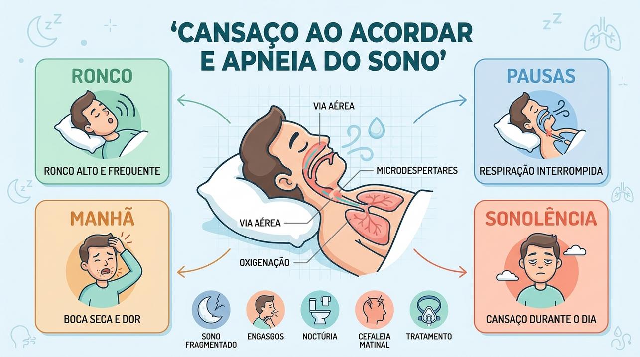 Ronco, pausas respiratórias e sonolência diurna resumem os principais sinais da apneia.
