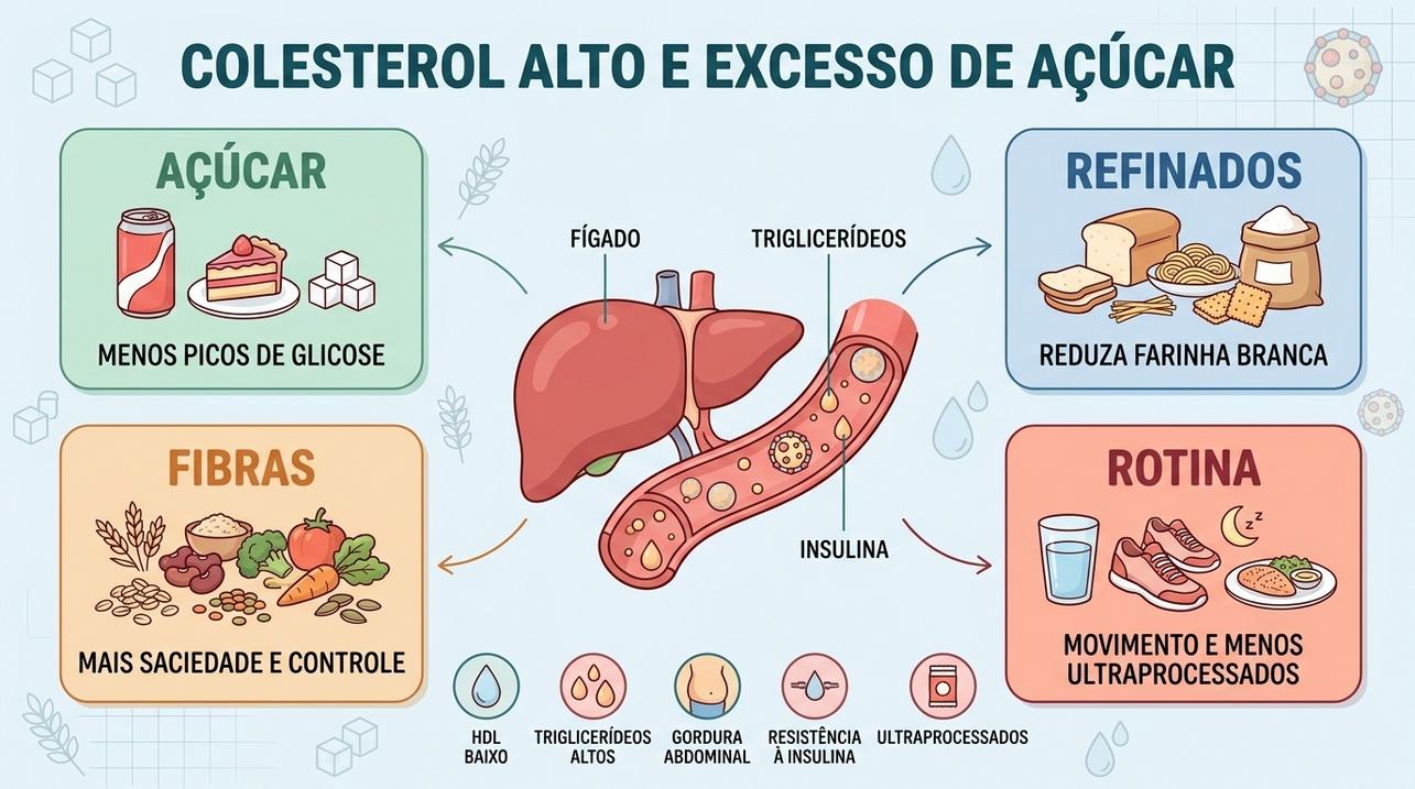 Quatro pilares alimentares ajudam a melhorar colesterol, triglicerídeos e equilíbrio metabólico.