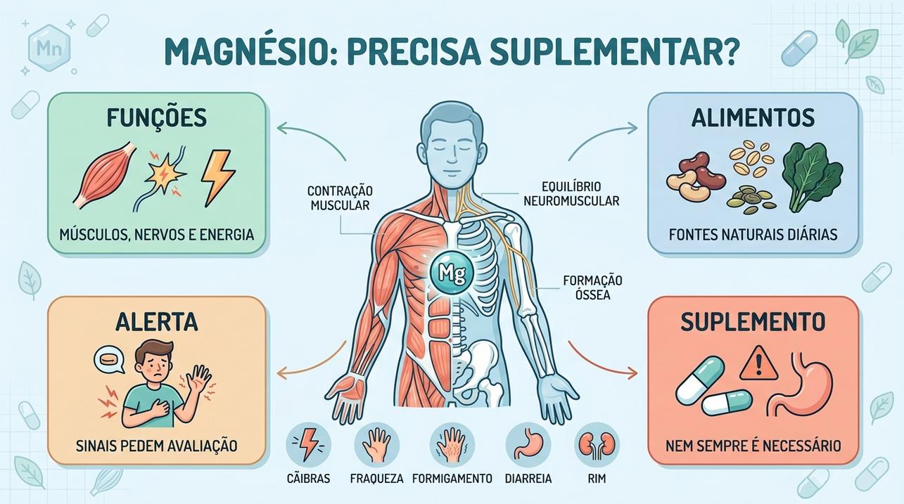Funções, fontes, sinais e riscos orientam o uso responsável do magnésio.