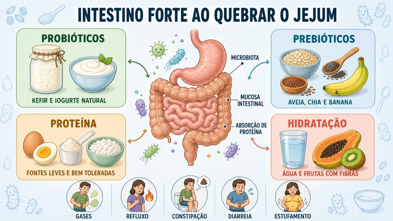 Probióticos, prebióticos, proteína leve e hidratação formam os pilares do intestino.