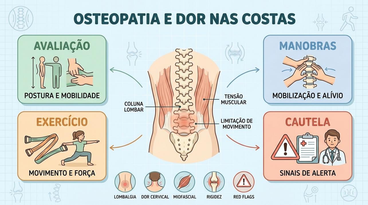 Avaliação, manobras, exercício e cautela resumem os pilares da osteopatia.