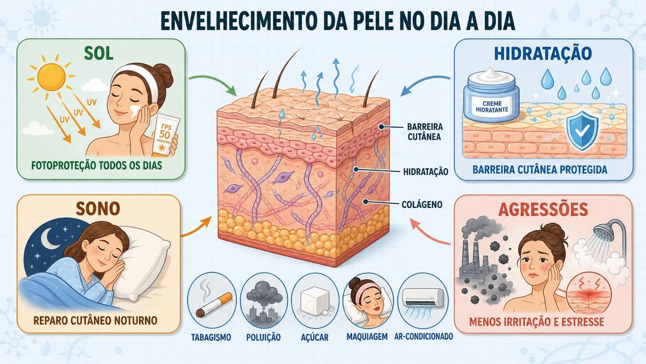 Fotoproteção, hidratação, sono e menos agressões ajudam a preservar o colágeno.