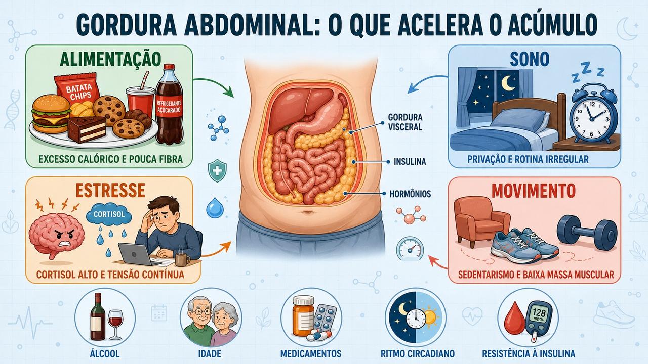 Quatro pilares ajudam a entender por que a barriga cresce mais rápido.