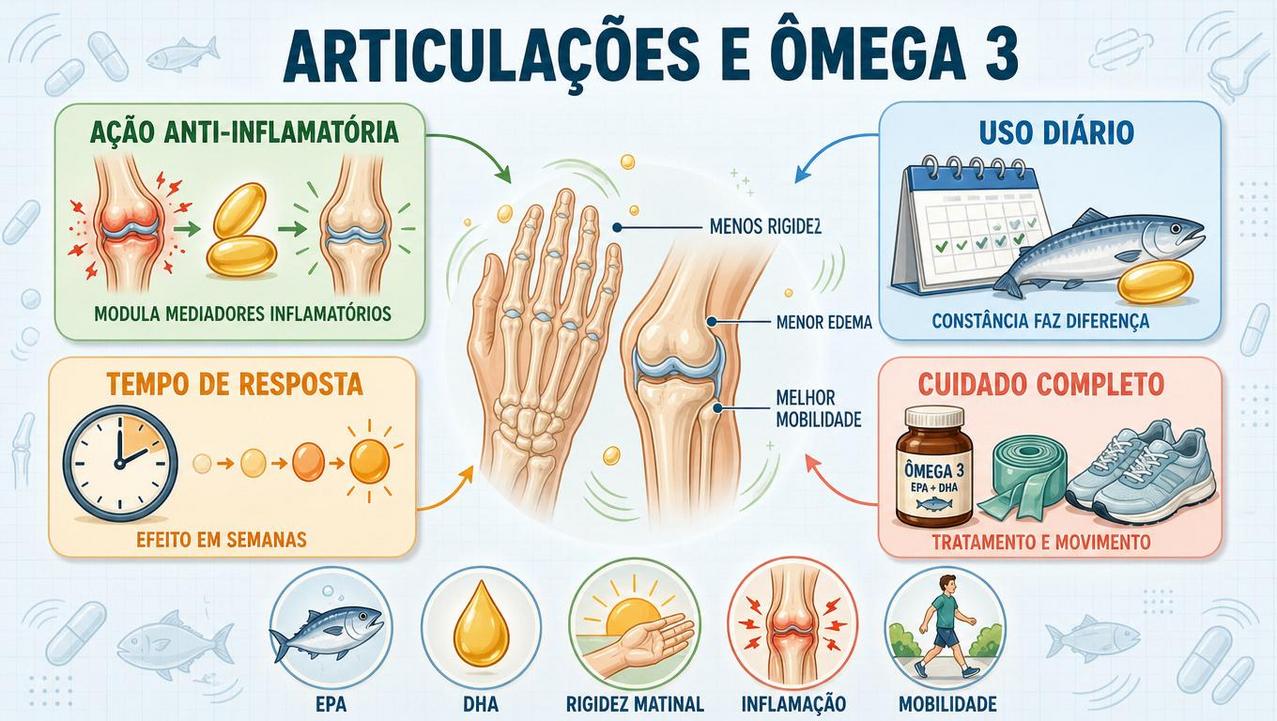 Infográfico resume ação anti-inflamatória, constância, tempo de resposta e cuidado completo.
