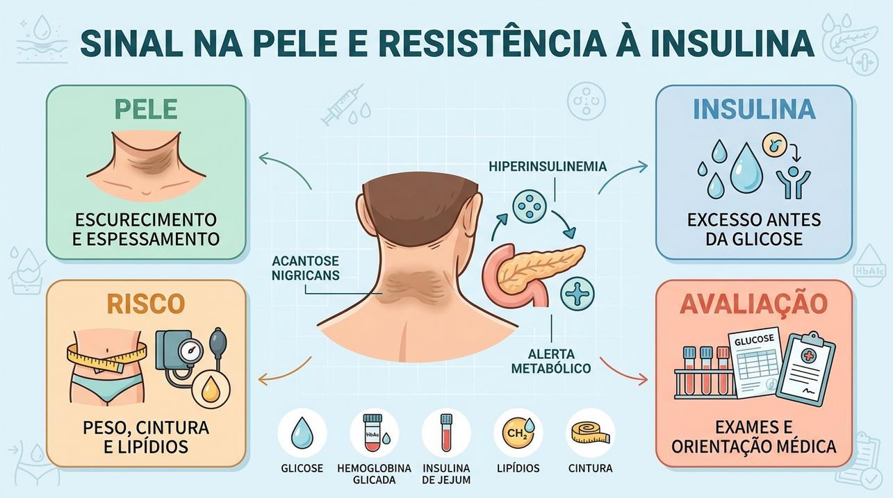 Pele, insulina, risco metabólico e exames formam os quatro pilares.