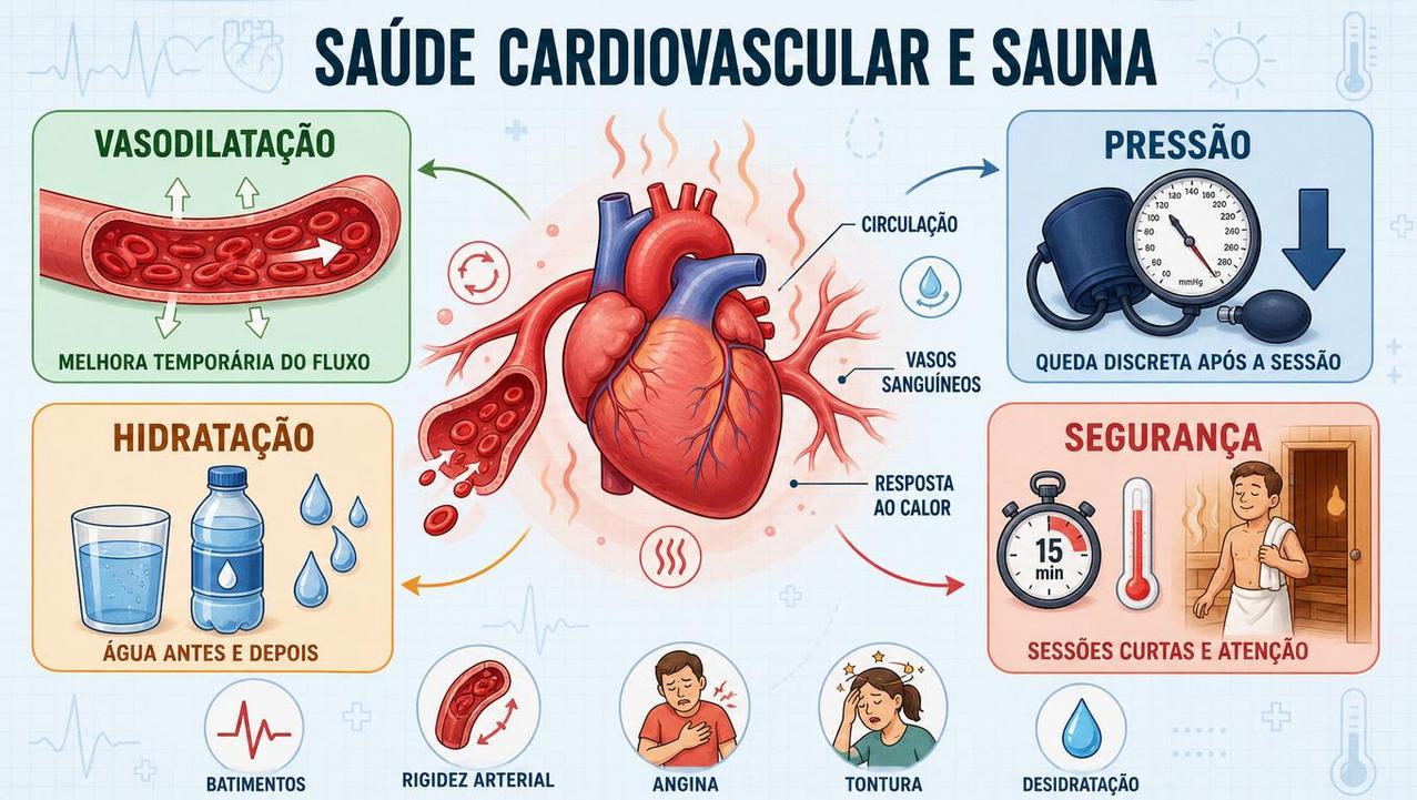 Vasodilatação, pressão, hidratação e segurança resumem os pilares da sauna.