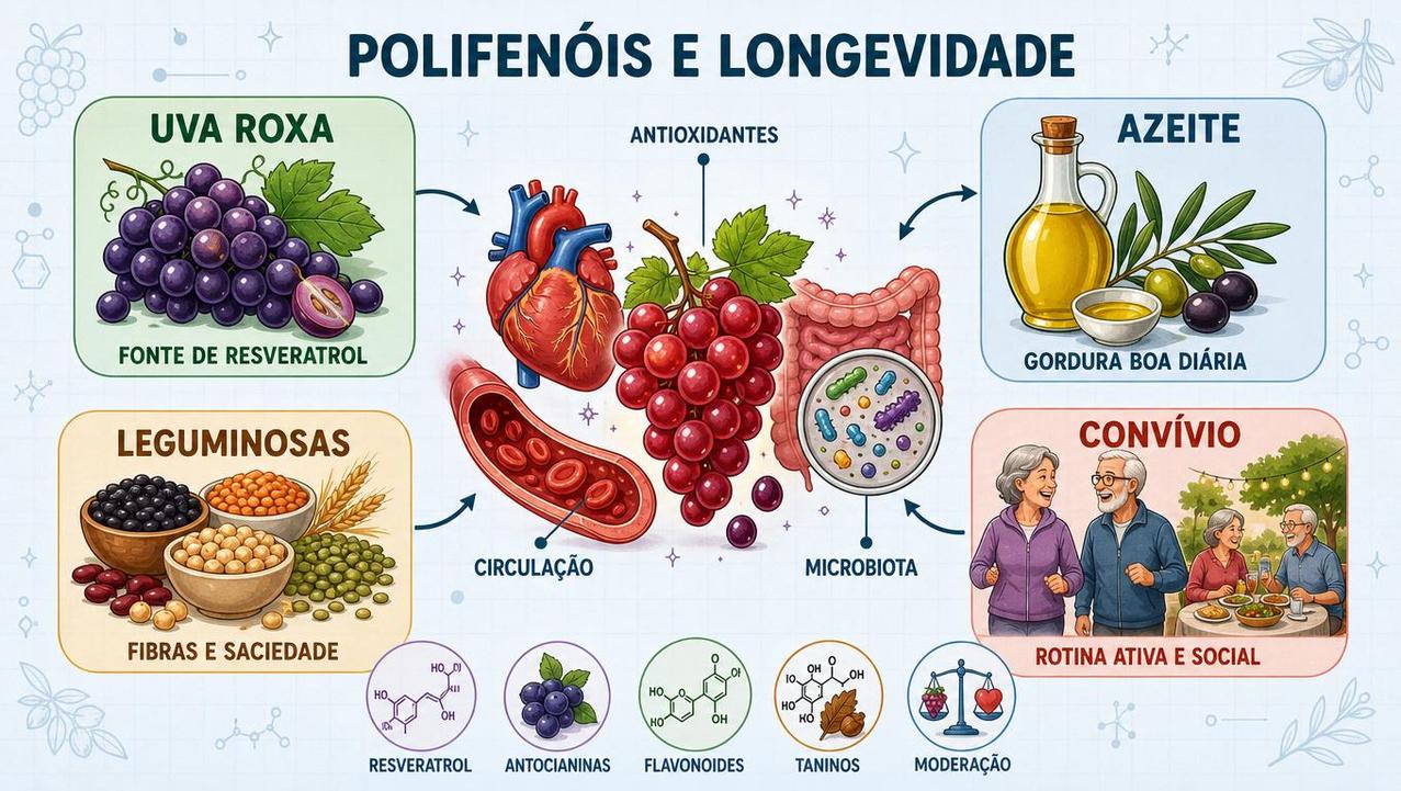 Polifenóis, azeite, leguminosas e convívio formam a base desse contexto.