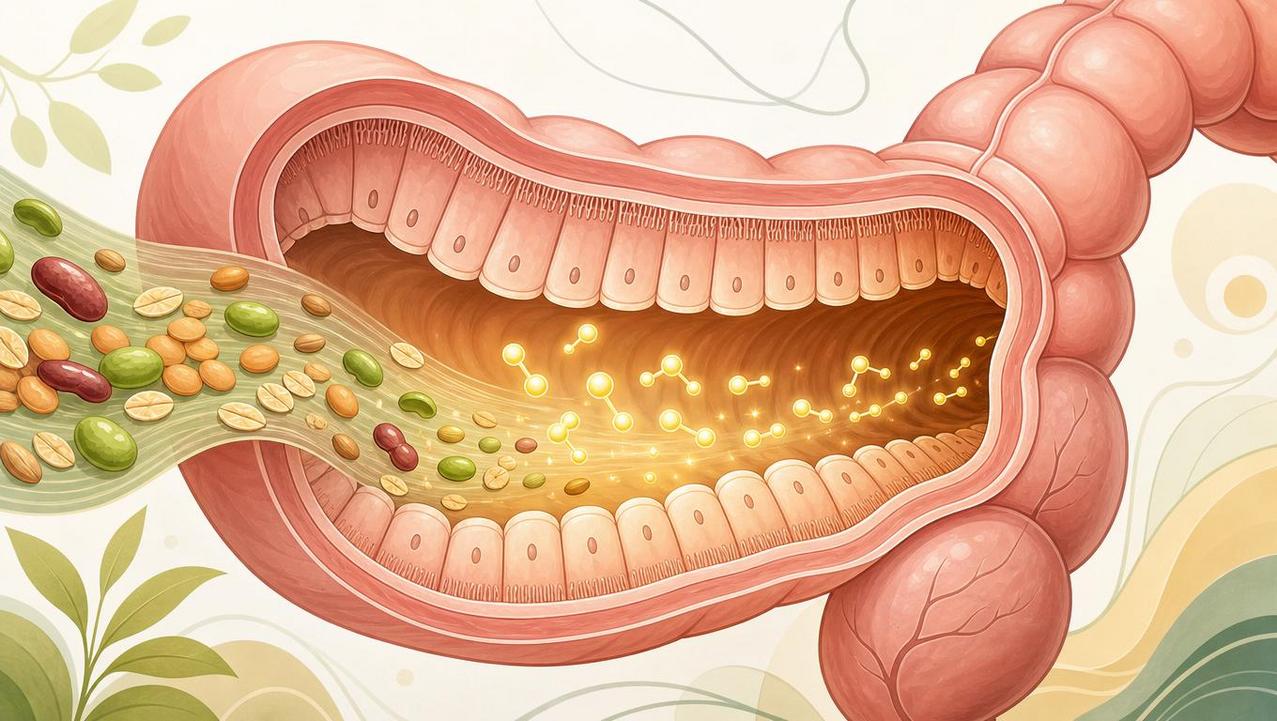 Fibras fermentáveis favorecem a produção de compostos que protegem o intestino.