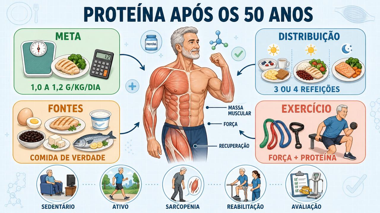 Meta, distribuição, fontes e exercício formam os pilares da proteína.