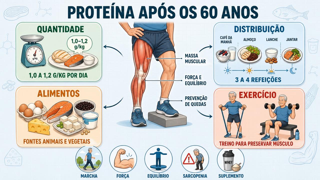 Quantidade, distribuição, alimentos e exercício formam os pilares da proteína após os 60.