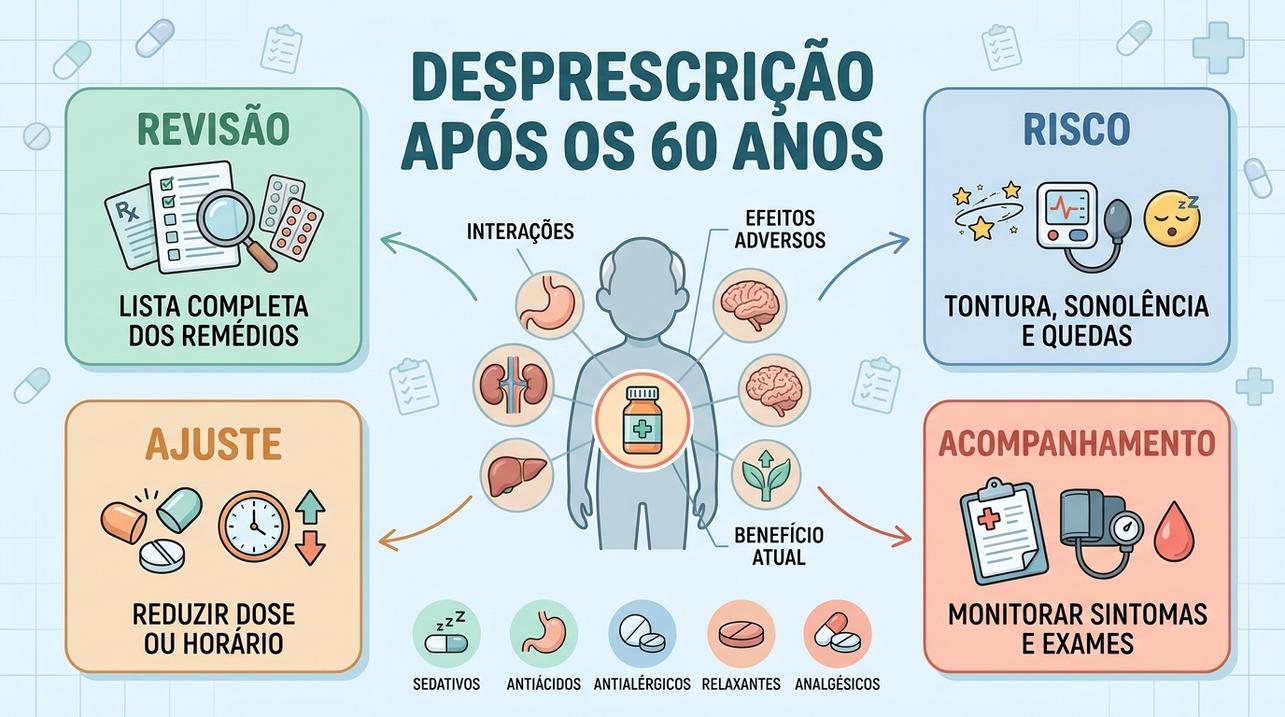 Os quatro pilares da desprescrição ajudam a revisar, ajustar e acompanhar medicamentos.