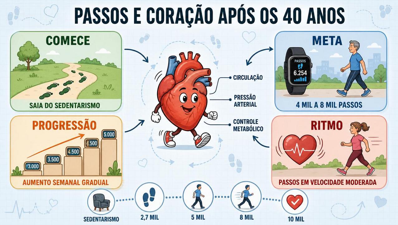 Quatro pilares dos passos diários para melhorar a saúde cardiovascular.