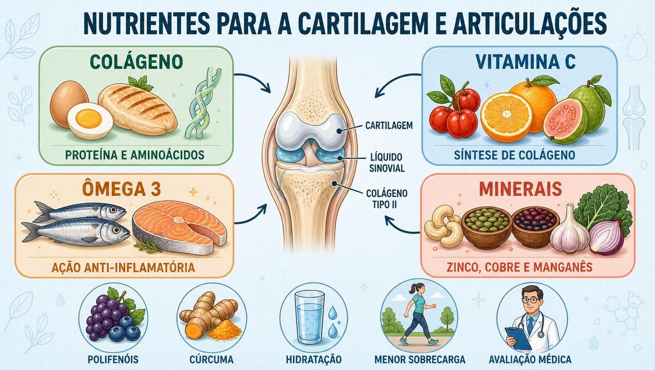 Quatro pilares nutricionais ajudam a proteger cartilagem, articulações e líquido sinovial.