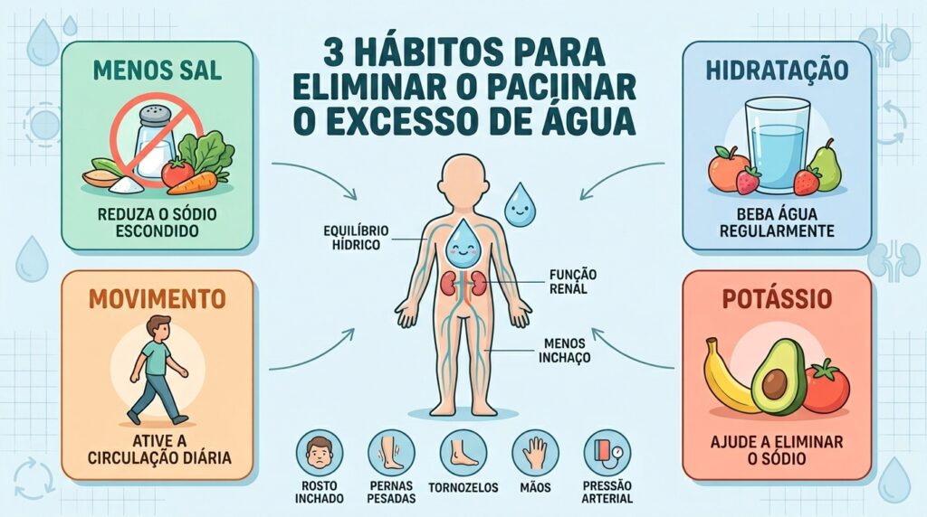 Quatro estratégias simples favorecem o equilíbrio hídrico e reduzem a retenção.