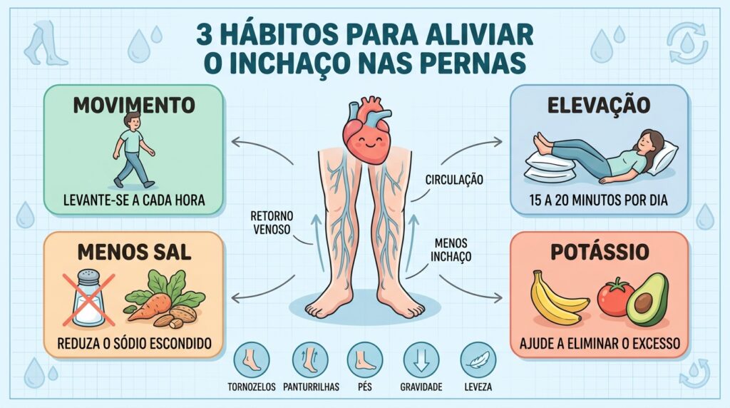 Quatro pilares favorecem a circulação e reduzem o desconforto nas pernas.