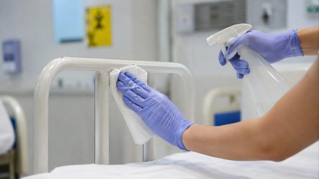A limpeza rigorosa de superfícies ajuda a reduzir a transmissão da Candida auris em hospitais.