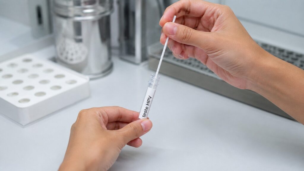 A amostra autocoletada pode ser analisada em laboratório para detectar HPV de alto risco.