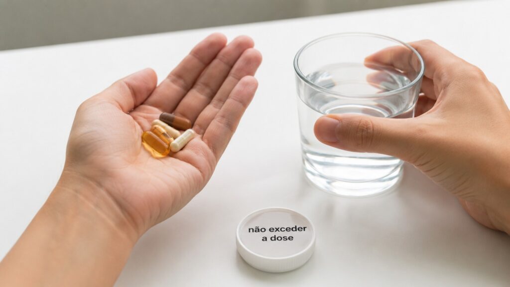 Evitar doses altas e fórmulas sem orientação ajuda a reduzir riscos no uso de suplementos.