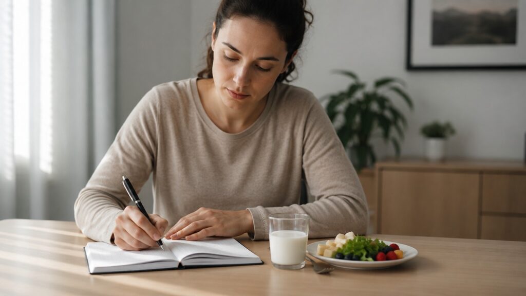 Registrar alimentos e sintomas ajuda a identificar gatilhos como lactose, FODMAPs ou digestão lenta.