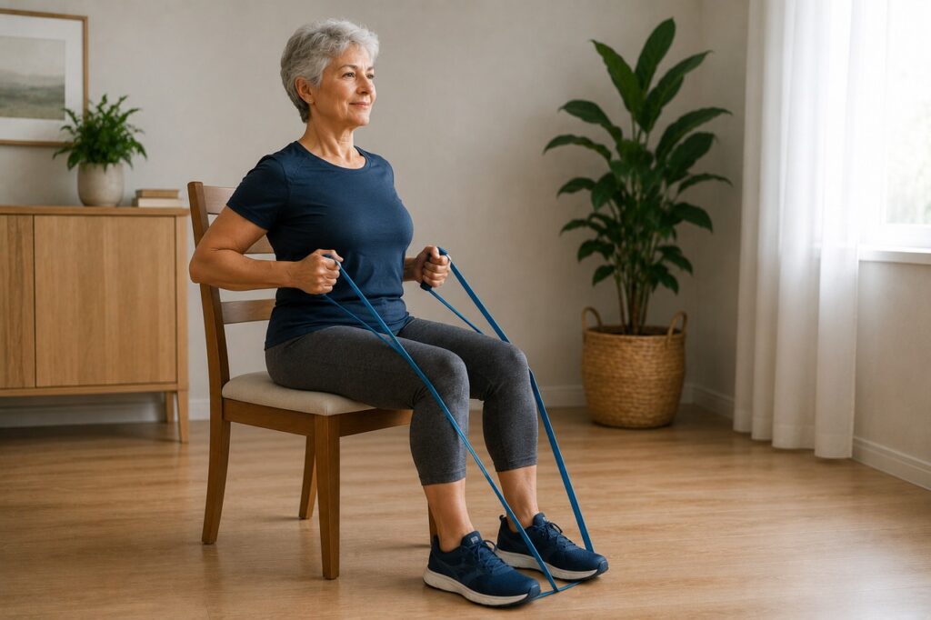 Treinar braços, costas e pernas ajuda a proteger autonomia e função muscular na sarcopenia.