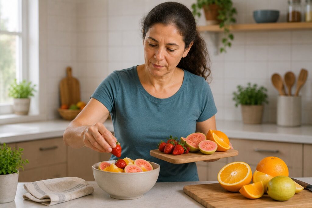 Incluir fontes de vitamina C na rotina ajuda a cuidar dos tecidos e da cicatrização.