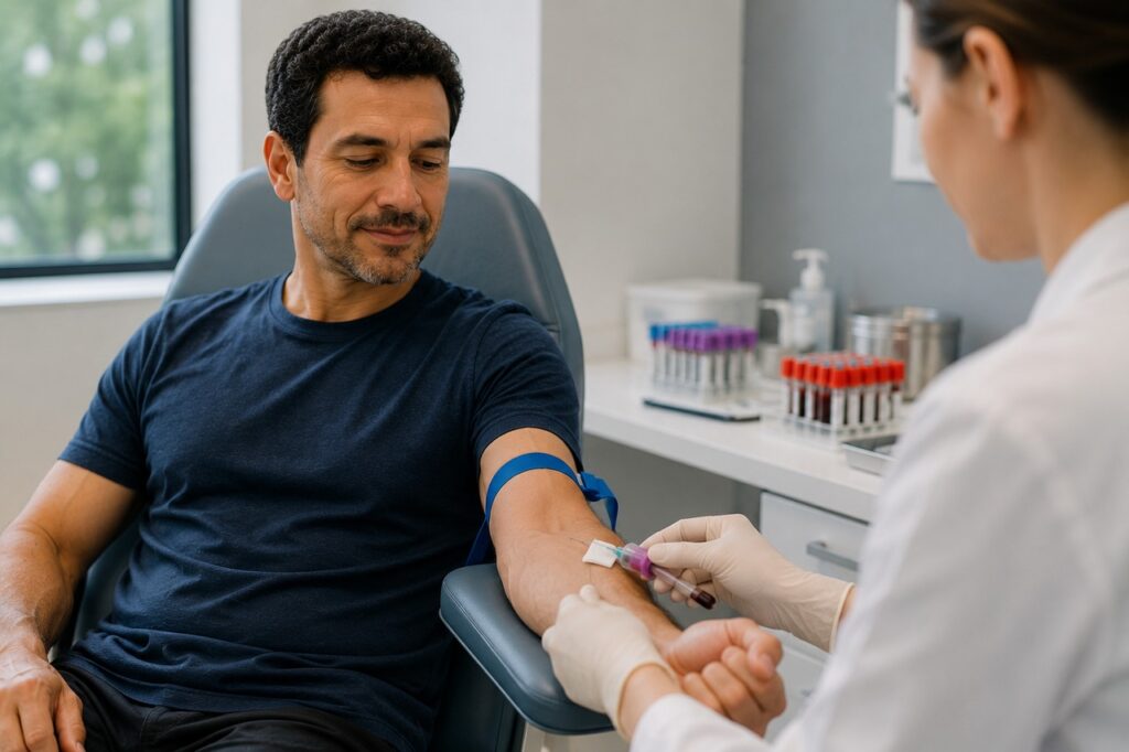 O exame de sangue pode indicar pré-diabetes ou diabetes mesmo sem sinais claros no dia a dia.