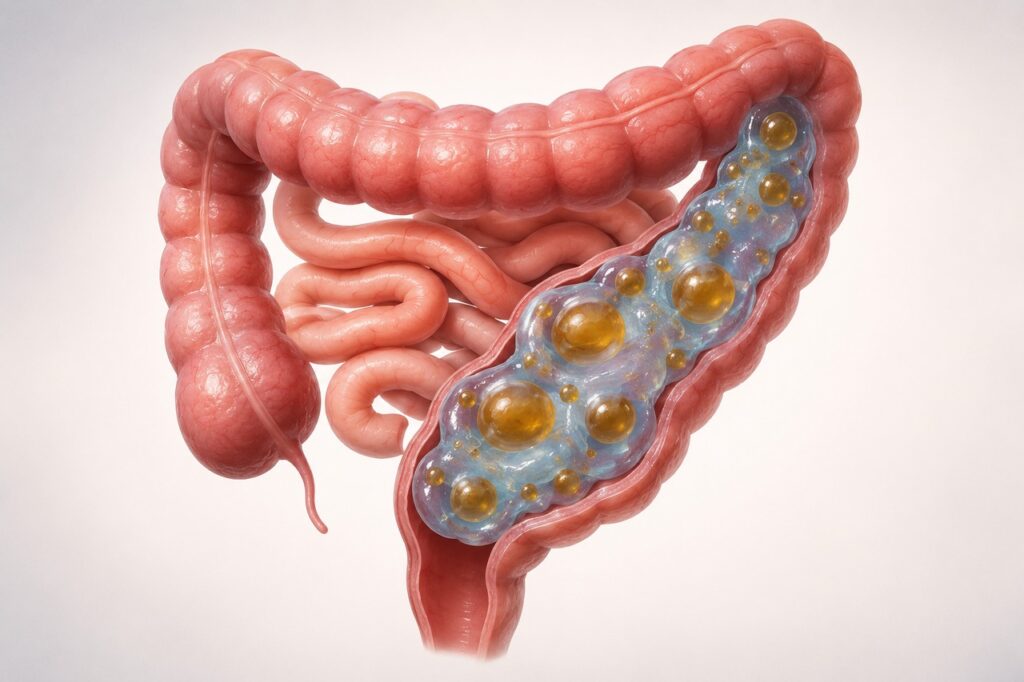 No intestino, a fibra solúvel ajuda a favorecer a eliminação de compostos ligados ao colesterol.