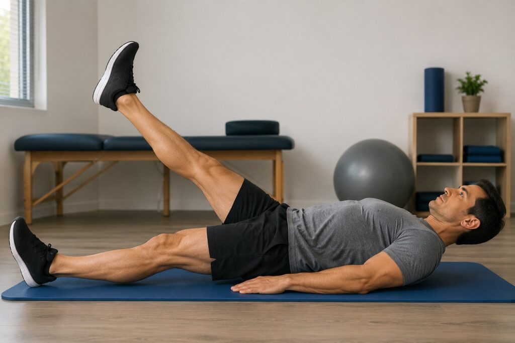 A elevação da perna estendida é um dos exercícios usados para trabalhar o quadríceps com progressão segura.