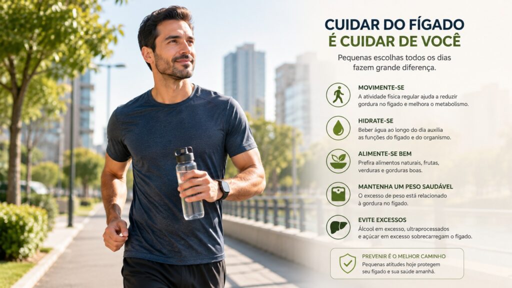Atividade física e hábitos saudáveis ajudam a reduzir fatores metabólicos ligados ao fígado gorduroso.