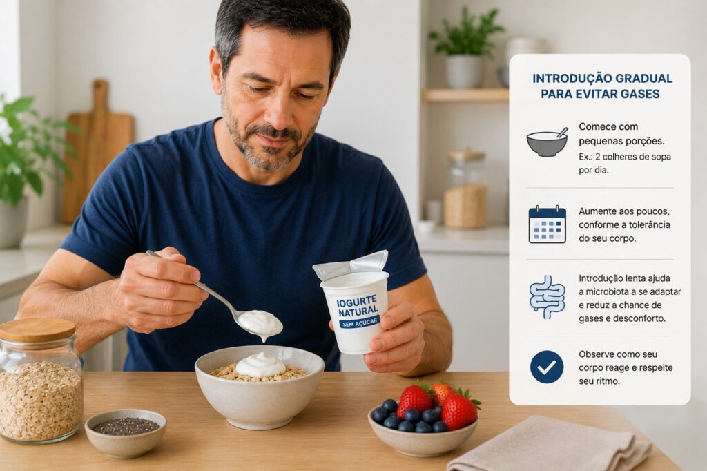 Começar com pequenas porções ajuda a observar a tolerância intestinal aos fermentados.