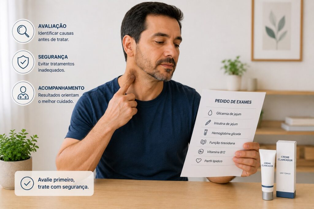 Antes de usar clareadores, é importante investigar se a alteração na pele tem causa metabólica.